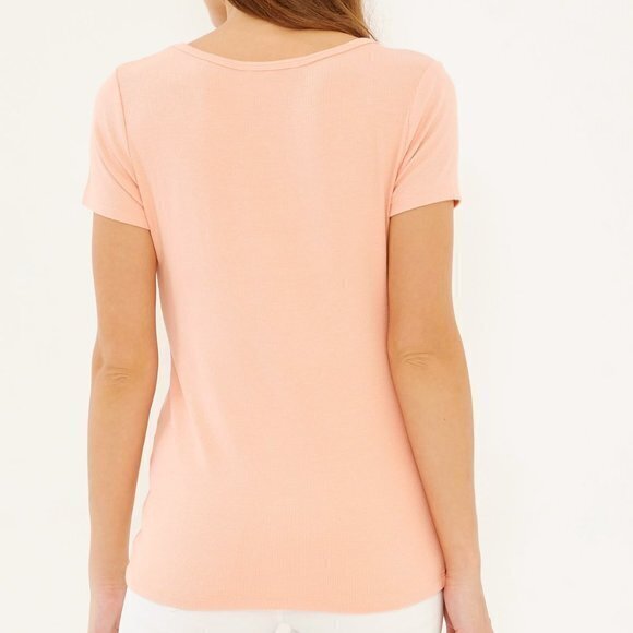 THREE DOTS Viscose Rib Short Sleeve Scoopneck Tee TOP MELON WOMENS‎ SIZE L - Picture 2 of 7